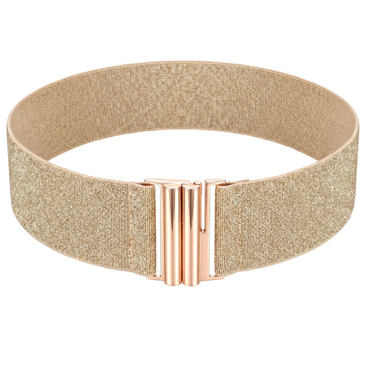 Ezymivs Womens Wide Elastic Waist Cinch Belt, Stretchy Belt Vintage Trimmer Belts for Women Stretch Belts for Dresses, Gold