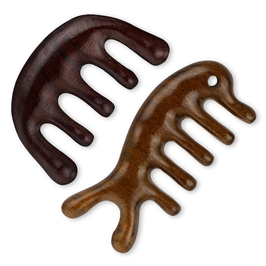 Mini Scalp Comb, 2 Pack Handmade Mutifunctionwooden Scalp Massager Natural Green Sandalwood Gua Sha Comb for Hair Growth, Scalp Sweep Detoxing Comb Small Hair Growth Comb for Women and Men