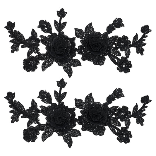 2 Pcs Black Embroidered Floral Appliques Embroidered Iron on Patch Rose Sew on Patches for Jeans Sweater Hats Shoes Bags DIY Sewing Crafts