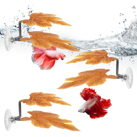 Betta Hammock, 3 Pcs Betta Fish Leaf Pad Plastic Artificial Plants Simulating The Natural Habitat for Fish Tank Accessories Betta Sleeping Resting Playing Hiding Breeding with Suction Cup (Yellow)