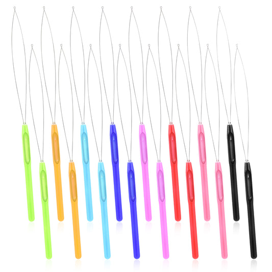 16 Pcs Hair Threader, Hair Extension Loop Needle Threader Hairs Beader Tool Bead Device Tool for Hairs and Feather Extensions