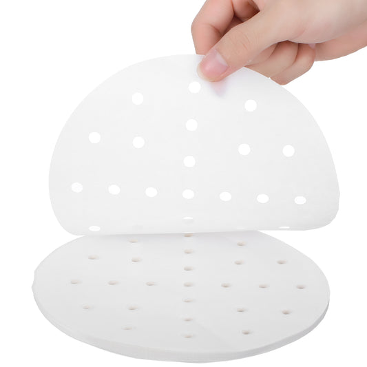 100 Pcs Steamer Liner 7 Inch Dumpling Paper Round Bamboo Steamer Paper with Holes Parchment Papers for Steamed Buns Dumplings