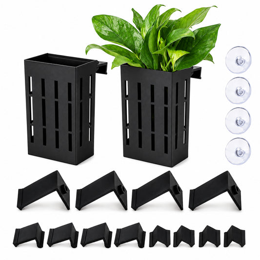2 Pcs Aquarium Plant Holder Hanging Fish Tank Plant Holder Aquarium Planter Cups Aquatic Plants Pot with Hooks and Suction Cups for Fish Tank Aquaponic Plants Cultivation and Aquascape Decorations