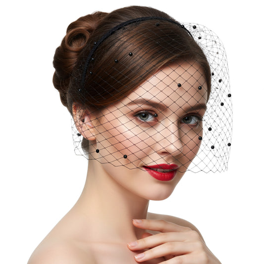 Xthrotsenk Mesh Veil Headband Black Veil Black Fascinator Hats for Women 1920s Headpiece for Women Fascinators Hat Tea Party Hat for Woman Wedding