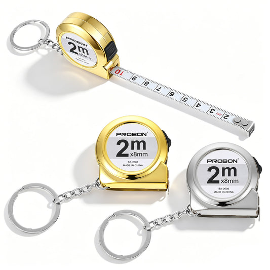 Mini Tape Measure, 2 Pcs 2M Retractable Stainless Steel Measurement Tape Clear Markings Portable Mini Measuring Tape with Keychain for Home, Office, Sewing, DIY Projects (Gold, Silver)
