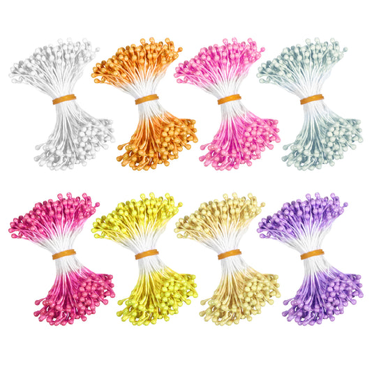 Jxiwfvl 1200Pcs Flower Stamens for Crafts Artificial Stamens for Flower Making Floral Stamen for Flowers Assorted 8 Color Double Heads Floral Design Stamen Supplies DIY Wedding Home Decoration