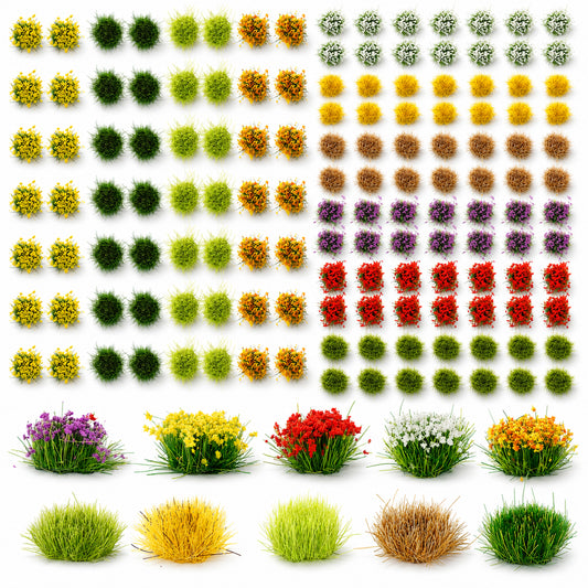 Hariendny 140 Pcs Miniature Colorful Flowers Cluster Model Static Grass Tufts (10 Types)