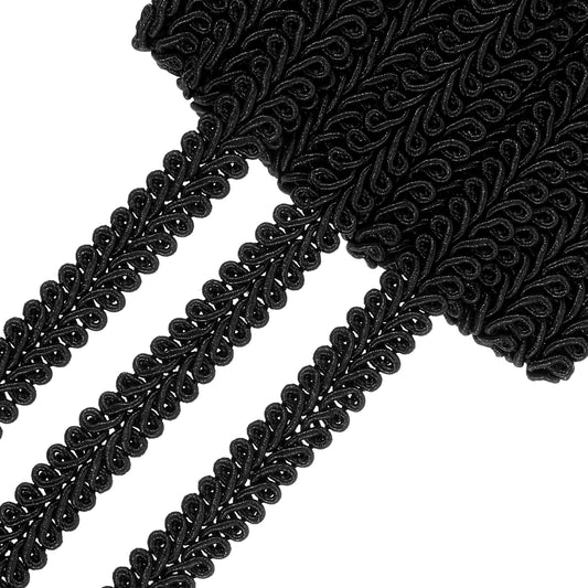 Gimp Braid Trim 1/2 Inch 15 Yards Polyester Woven Fabric Trim Black Lace Trim Upholstery Trim Decorative Gimp Trim for Sewing Costume DIY Crafts Curtain Slipcover Decoration Costume Accessories