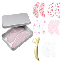 5 Pairs Reusable Under Eye Patches, Silicone Eye Mask with Metal Eyes Cream Applicator, Washable Non Slip Overnight Eyes Patches, Storage Tin Case Included for Daily Care, Multicolor
