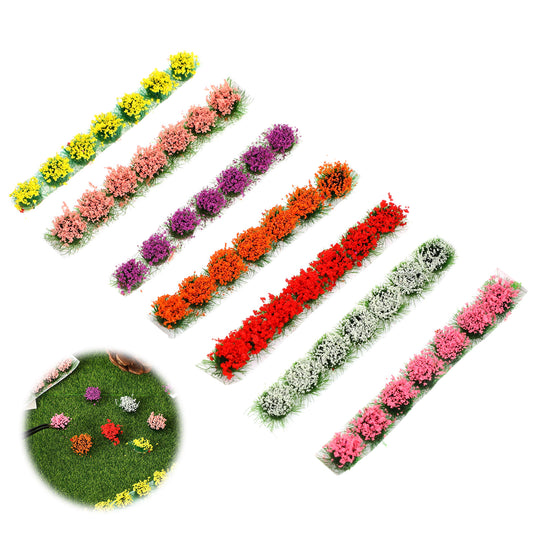 49PCS Miniature Flowers Cluster for Crafts, DIY Miniature Colorful Flower Cluster, Static Grass Tufts, Self-Adhesive Flower Vegetation Groups, Diorama Base Materials Supplies for Train Railroad