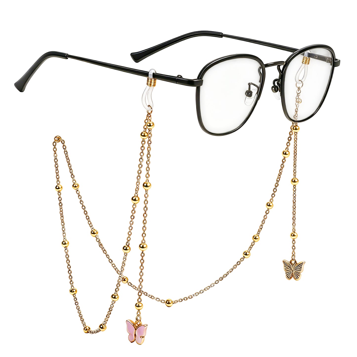 Zelphvt 1 PCS Eyeglass Chain for Women, 35 Inch Gold Color Glasses Chain with Purple Butterfly Charm, Eyeglass Holder Necklace Strap for Reading Glasses Sunglasses