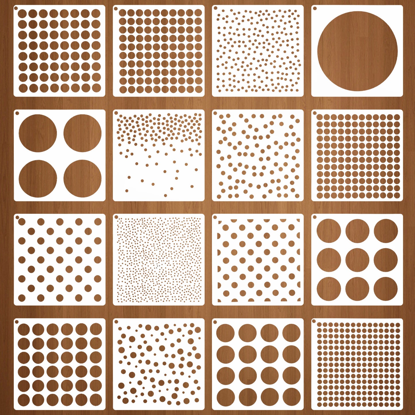 16 PCS Circle Stencil Geometric Stencils Polka Dot Stencils Grid Stencil Mixed Media Circle-Stencils for Painting DIY Craft Furniture Paper Scrapbook Wall (5 X 5 in)