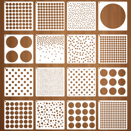 16 PCS Circle Stencil Geometric Stencils Polka Dot Stencils Grid Stencil Mixed Media Circle-Stencils for Painting DIY Craft Furniture Paper Scrapbook Wall (5 X 5 in)