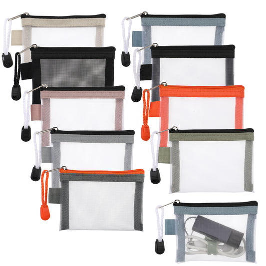 9 Pack Mini Zipper Mesh Bags, 4.3 X 3 Nylon Makeup Organizer Small Nylon Key Holder Cosmetic Pouch Portable Travel Makeup Cosmetic Mesh Zipper Bags Storage Coin Purse for Credit Card Items Lipstick