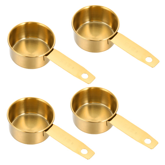4 Pcs Golden Measuring Cups, 1/4 Cup Scoop Stainless Steel Measuring Scoop Gold Kitchen Accessories Metal 2 oz Cups for Baking Cooking Dry and Liquid Ingredient, Dishwasher Safe