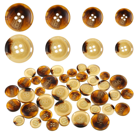 Brown Buttons 40 Pcs Mixed Resin Sewing Buttons 4 Hole Craft Round Blazer Button Flatback Plastic Button for Crafts Sewing DIY Sweater Decorations(4 Sizes: 15mm, 18mm, 20mm, 25mm) Brown & Coffee