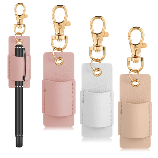 3 Pcs Lanyard Pen Holder, Anti-Lost Lanyard Clip Neck Pen Holder Keychain, PU Leather Retractable Pencils Clip Portable Single Pouch, Office Supplies for Badge Reels Nurses Teacher Clerks (3 Colors)