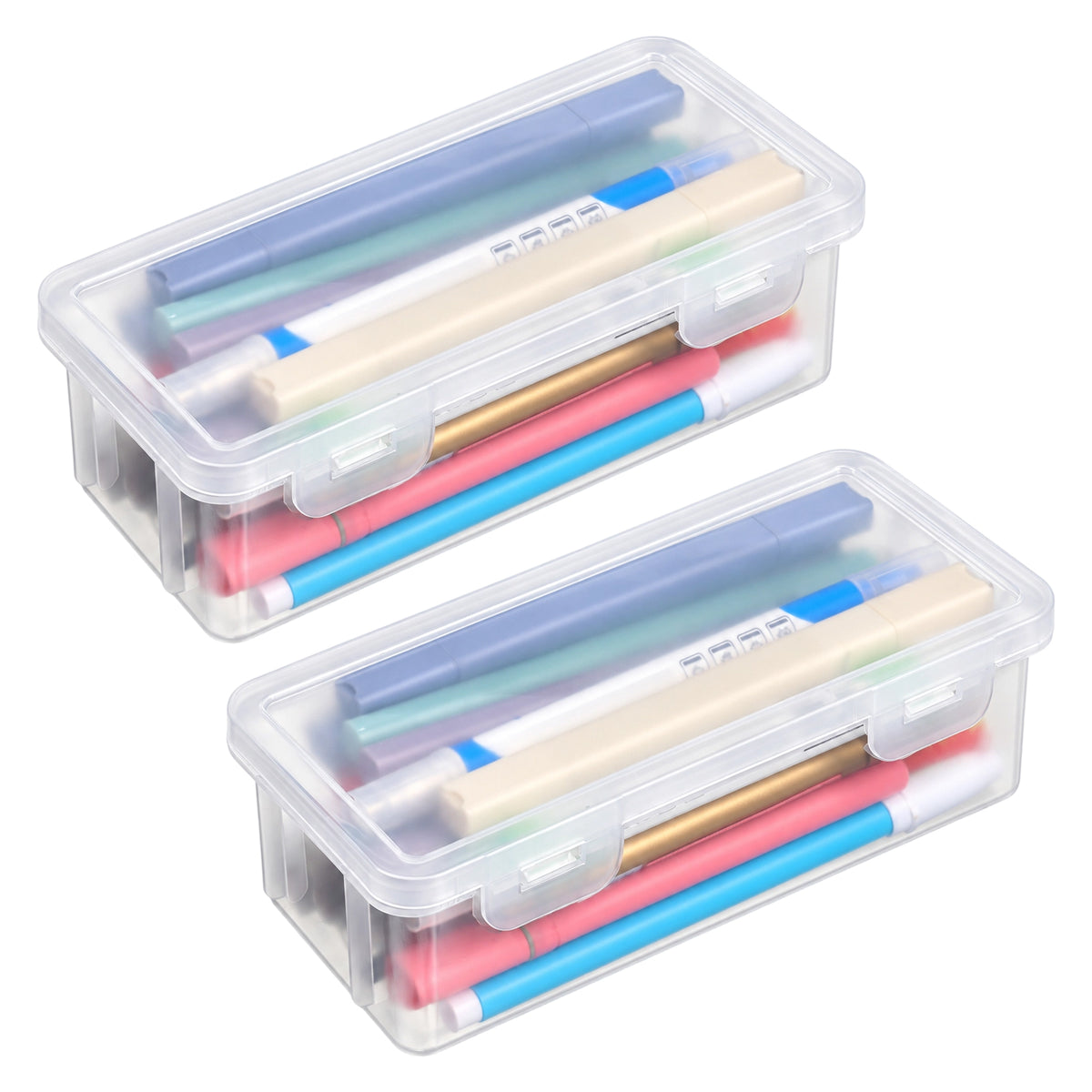 Zelphvt Small Plastic Box with Lid, Plastic Pencil Box (Clear-2pack)