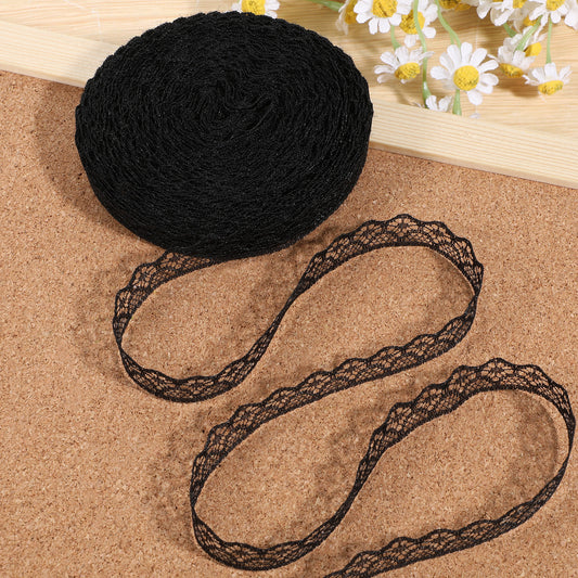 30 Yards Black Lace Ribbon Roll 0.6 Inch Wide Flower Fabric Lace Ribbon Trim Roll Sewing Lace Ribbon Lace Trim Sewing Crafts Lace for Wedding Decoration, Bouquet, and Gift Packaging
