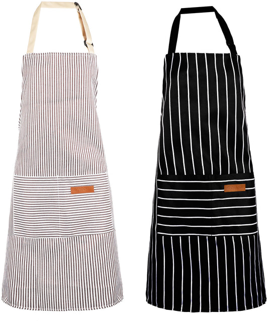 KALIONE 2 Pack Unisex Adjustable Kitchen Apron with Pockets for Cooking, Chef, Home Kitchen, Restaurant, Coffee House, Black+Grey