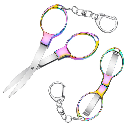2 Pcs Folding Scissor with Keychain Safety Foldable Small Scissors Small Fishing Scissors Badge Reel Scissor Safety Foldable MiniScissors for DIY Crafting Projects