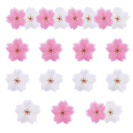 15 Pcs Flower Iron on Patches for Clothing, Sakura Embroidered Applique Patches, Floral Clothing Repair Applique Aesthetics Embroidery Applique Patches, Sew On Iron On Patch