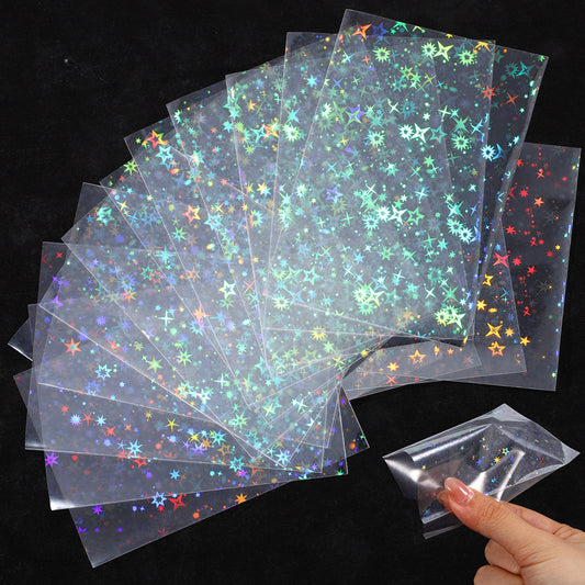 200 Pack Laser Flashing Holographic Photo Card Sleeves Little Star Glass Gemstone Transparent Trading Cards Sleeves Transparent Waterproof Card Protective Cover for Photo Cards