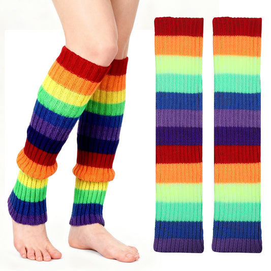 FdcLixuvol Rainbow Leg Warmers 80s Women, Neon Ribbed Leg Warmers for Women Juniors Knitted Retro Legs Warmer for 80s Party