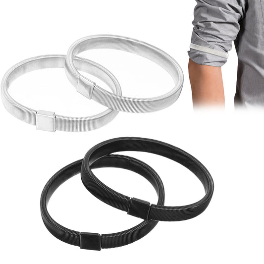 4Pcs Shirt Sleeve Garters Holders for Women Men Stretchy Arm Garters Sleeve Bands To Hold Up Sleeves Adjustable Elastic Arm Bands Straps for Shirts Long Sleeves Anti-Slip Armband, Black Silver