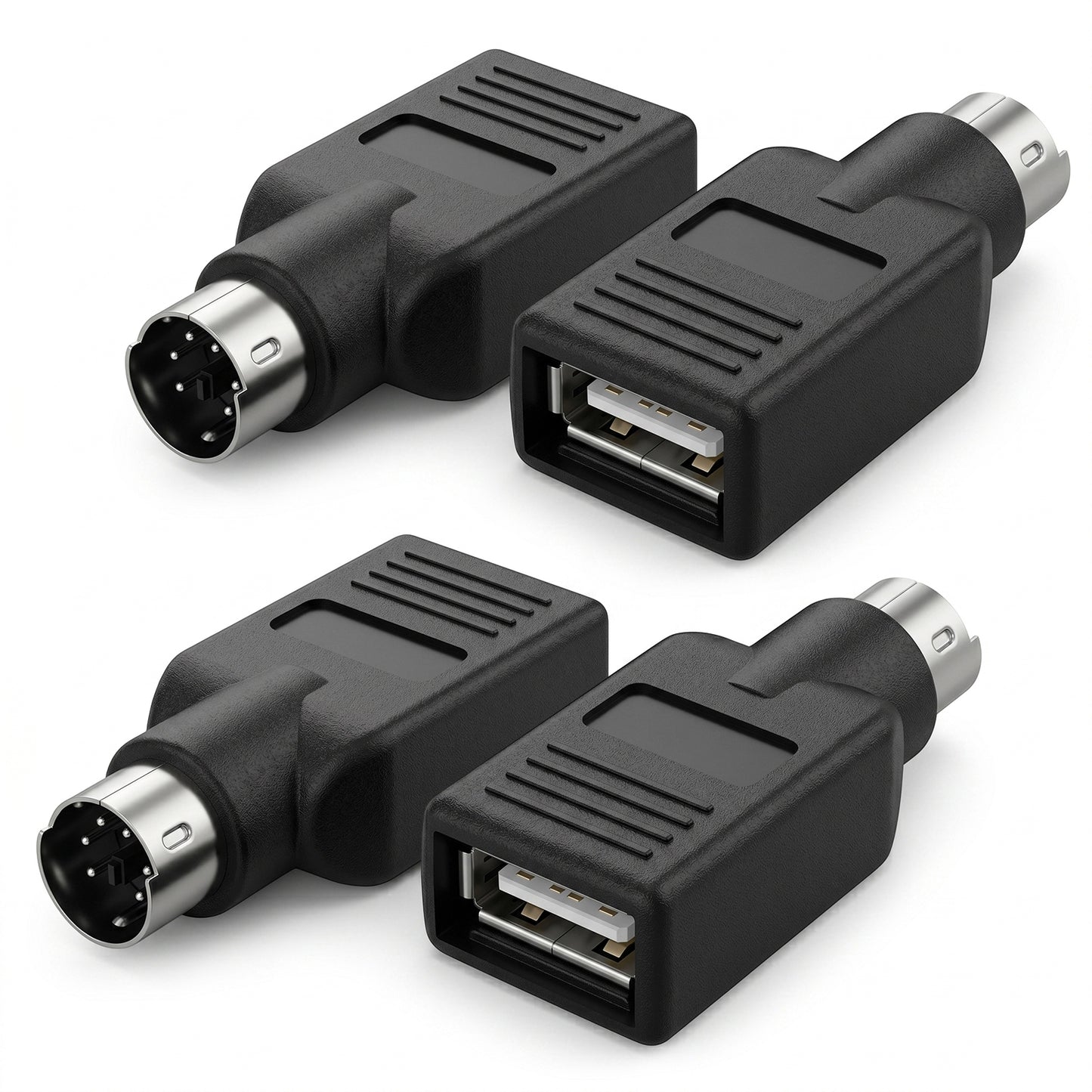 Zyghjort 4 Pcs PS/2 to USB Adapter, Black PS/2 to USB Adapter Male to Female Keyboard Adapters USB Female to PS/2 Male Converter for Mouse Keyboard Desktop PC Laptop Notebook