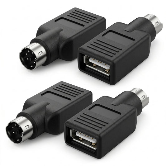 Zyghjort 4 Pcs PS/2 to USB Adapter, Black PS/2 to USB Adapter Male to Female Keyboard Adapters USB Female to PS/2 Male Converter for Mouse Keyboard Desktop PC Laptop Notebook