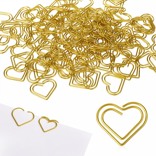 100 Pcs Heart Paper Clips, Gold Cute Love Heart Shape Small Paper Clips, Cute Metal Mini Journal Clamp, Paperclips for Women Wedding Decorative, Document, Note, Sorting, Wedding Decoration Crafts