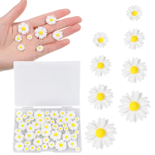 Resin Daisy Flowers, 50 Pcs Mini Daisy Decorations Small Flatback Daisies Charms for DIY Crafts, Scrapbook Embellishment, Home Party Decorations