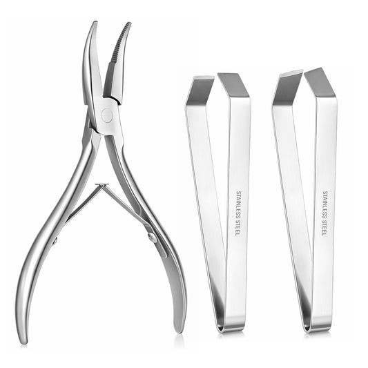 2 Pcs Fish Bone Tweezers Flat and Slant 1 Pcs Fish Bone Plier, Stainless Steel Bones Remover Tool for Salmon, Trout, Pig Bristles