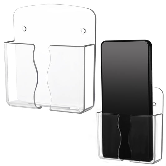 Psyqtsuary 2Pcs Wall Mounted Phone Holder, Phone Holder, Clear Phone Stand Self Adhesive with Charging Hole, Phone Holder for Shower/Charging for Home Office Remote Control Stand(White)