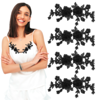 4 Pcs Black Embroidered Floral Appliques Vintage Rose Sew On Patch Lace Flower Patches Pair Polyester Ornament for Wedding Dress Clothes Hat Bag Jeans Hat Bag Crafts Accessories