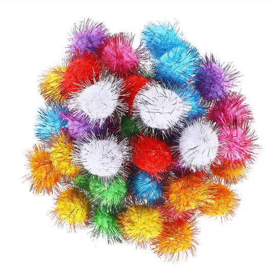 InnoHHustle 40 Pcs Assorted Color Flash Ball Tinsel Pom Poms Puff Balls Glitter for Cat Kittens Toys DIY Christmas Cat's Favorite Toy Ball Tinsel Pom Poms Flash