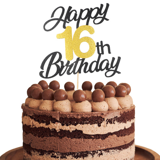 16th Birthday Decorations Boy 16th Birthday Cake Toppers Happy 16th Birthday Cake Topper Black Gold Glitter Birthday Cake Pick Cheers to 16 Years Cake Decorations Party Supplies