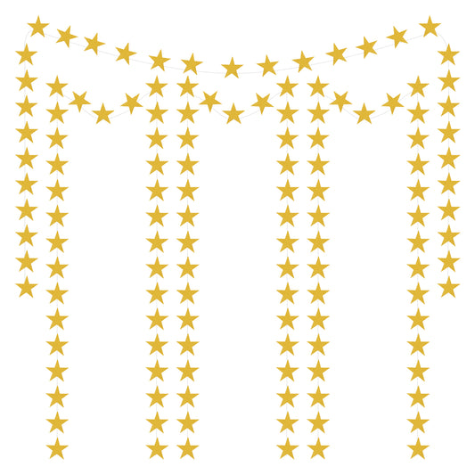 4 Pack 52 Ft Glitter Gold Star Garland Decorations, 2.8inch Twinkle Star Banner Backdrop Golden Sparkling Stars for Bridal Showers Wedding Baby Shower Holiday Supplies Nursery Graduation Party