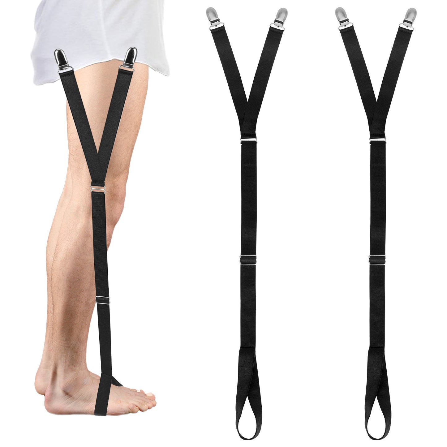 Trinkrittey 1 Pair Adjustable Shirt Stays for Men Elastic Dress Shirt Garters Holder Straps Suspenders Belts with Non-slip Clamps for Men and Women Extendable Shirts Keepers Police and Military