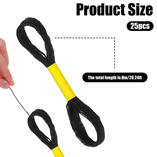 25 Skeins Black Embroidery Floss 8m Craft Embroidery Floss Embroidery Thread Cross Stitch Threads Friendship Bracelet String Bracelet Making Yarn Hair Wrap Yarn