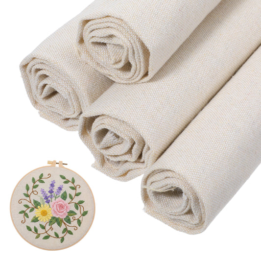 4 Pcs Linen Needlework Fabric 19" Squares Solid Colour Embroidery Fabric Linen Cloth Embroidery Accessories for Cross-Stitch, Clothing Needlework, DIY Decoration (5Mx5M)