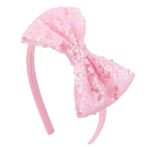 Sparkly Sequin Hair Bow Headbands 4.3-Inch Pink Bow Headband Party Decoration Cosplay Headwear Makeup Hair Band Boutique Ribbon Bows for Women