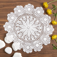 Lace Doilies for Tables 15.7 Inch Crochet Doilies Vintage Cotton Handmade Lace Placemats Round Tablecloth for Home Kitchen Dining Room Wedding Party Decoration (Beige)