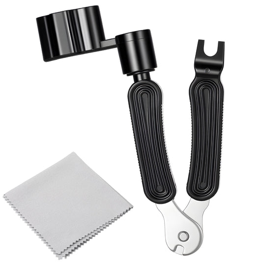 Professional Guitar String Winder Cutter and Bridge Pin Puller, 3-in-1 Acoustic and Electric Guitar Tool Kit with Polishing Cloth for Easy String Changing, Maintenance and Repair
