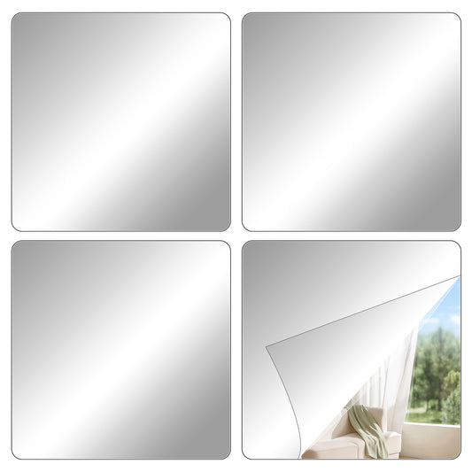 4 Pcs Flexible Mirror Sheets 15x15cm Self Adhesive High Clear Mirrors Thickened Acrylic Mirrors Tiles Non-Glass Stick on Mirror Stickers for Bathroom, Bedroom, Door, Wall