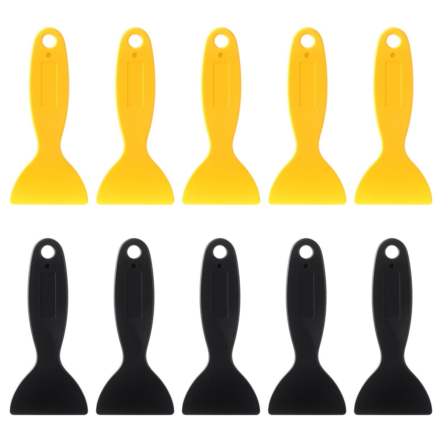 10 Pcs Plastic Spatula Scraper, Plastic Putty Knife Scraper Flexible Plastics Paint Scrapers Air Bubble Remover Sticker Installation Tool for Decal, Grout Removal (Black, Yellow)