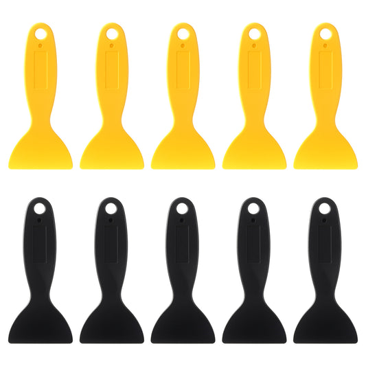 10 Pcs Plastic Spatula Scraper, Plastic Putty Knife Scraper Flexible Plastics Paint Scrapers Air Bubble Remover Sticker Installation Tool for Decal, Grout Removal (Black, Yellow)