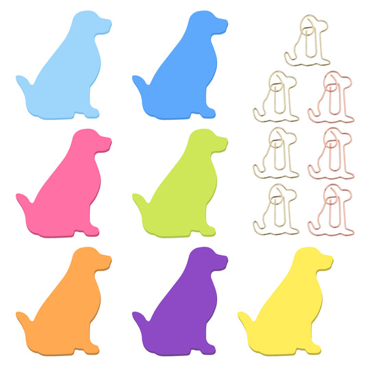7 Pack Dog Sticky Notes with Paper Clips, 210 Sheets Cute Animal Sticky Self-Stick Notes Index Tabs Colorful Self-Stick Note Pads, Funny Dog Shape Memo Pads Index Tab for Office Supplies (7 Colors)