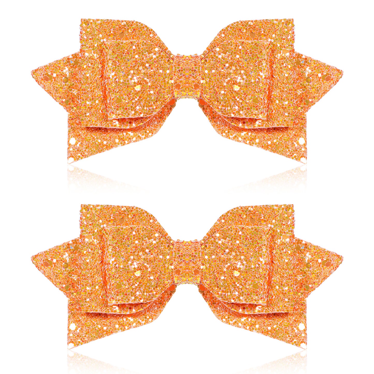 2 Pcs Gold Hair Bow Clips, Glitter Hair Bows for Girls Sparkly Double Bowed Accessories Glitter Sequin Boutique Head Clip Delicate Satin Headwear Set for Birthday Wedding Party Back School Gift (Gold)
